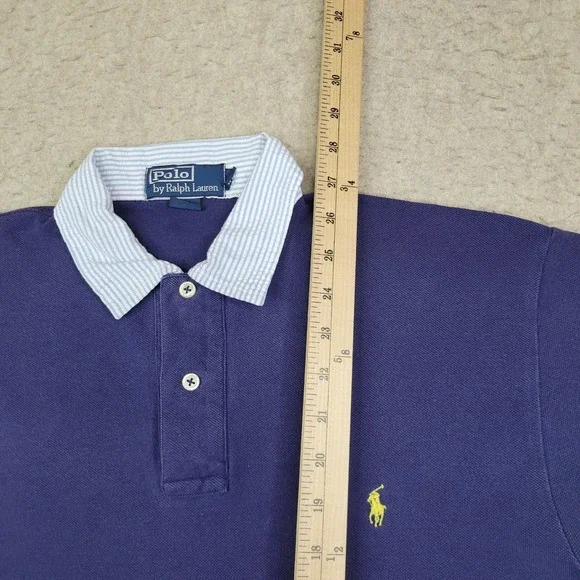 Vintage Polo Ralph Lauren Polo Shirt Mens S Blue Seersucker Collar Preppy - Picture 7 of 8